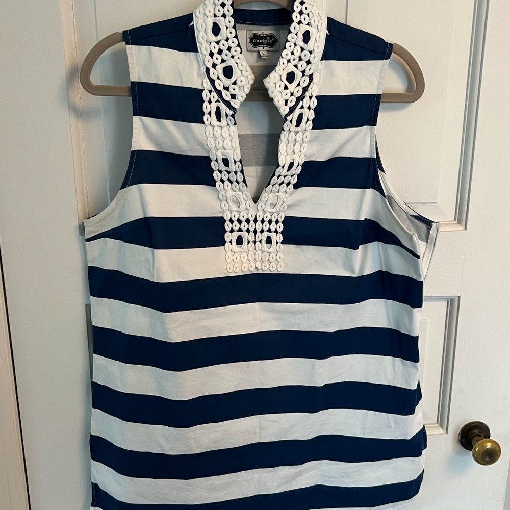Mud Pie Navy and White Striped Tank Top